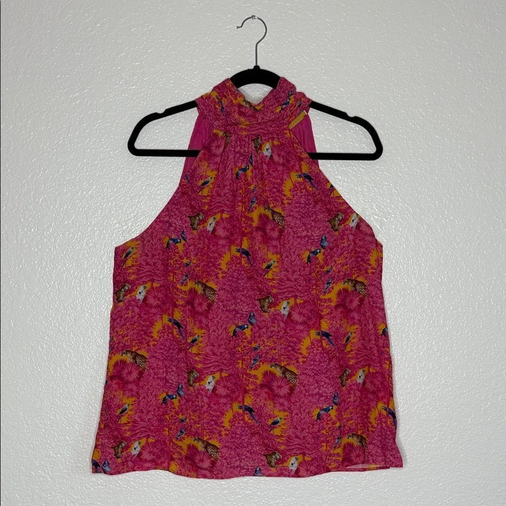Nico Blu Pink Halter Neck parrots bird Women's Top